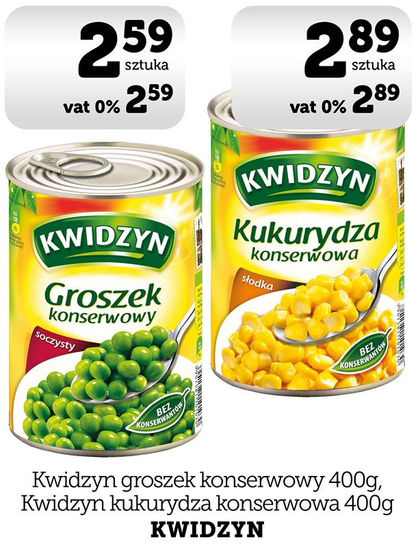 KWIDZYŃ Groszek konserwowy 400g, Kukurydza konserwowa 400g